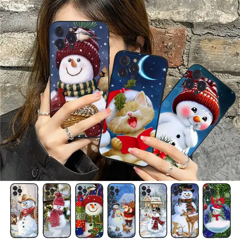 

Cute Cartoon Snowman Phone Case For iPhone 8 7 6 6S Plus X SE 2020 XR XS 14 11 12 13 Mini Pro Max Mobile Case