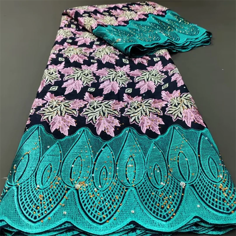 

5 Yards African Swiss Voile Lace Fabric With Sequins Embroidery Lace African Dry 100% Cotton Lace Fabric For Wedding 1L06801