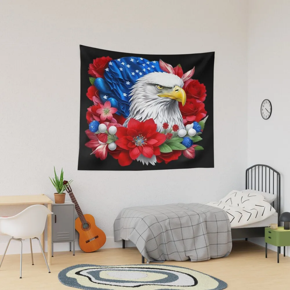 

Patriotic Blooms: 4th of July Tapestry Decor Beautiful Wall Yoga Towel Blanket Decoration Mat Colored Hanging