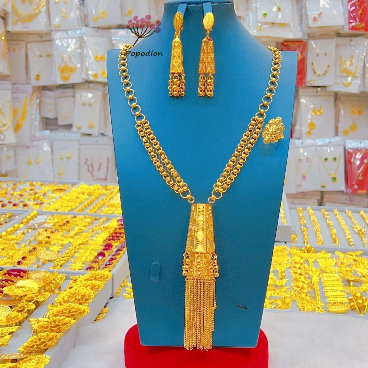 Новое Дубайское 24-каратное позолоченное ожерелье серьги кольца романтический