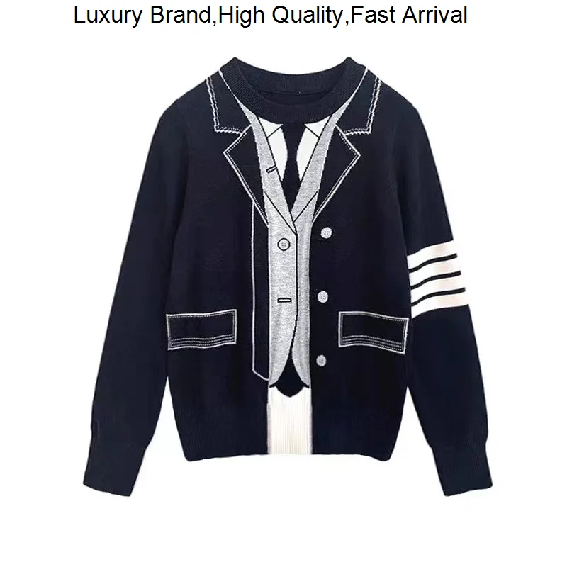 

Брендовый модный мужской пуловер высокого качества Оригинальный Полосатый дизайн женский роскошный известный высококачественный вязаный свитер унисекс