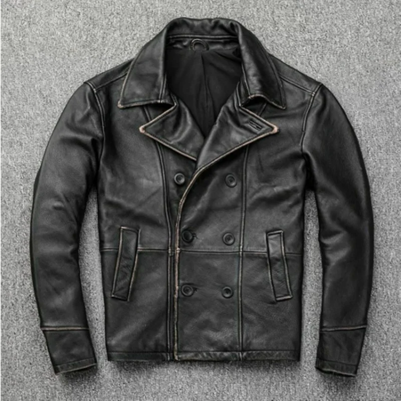 

Men Real Leather Jacket Black Distressed Vintage Motorcycle Jacket Cafe Racer