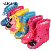new spring autumn rain boots children with plush warm ankle boots boys baby toddler pvc waterproof water shoes kids girls