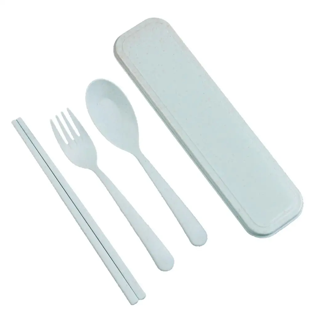 

3 In 1 Spoon Fork Chopsticks Set Organizer Box Plastic Tableware Wheat Dissolvabitity Dinnerwear