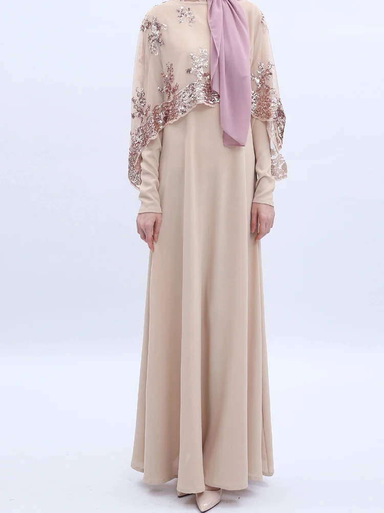 Женское длинное платье с блестками [MODX] черное длинными рукавами и вышивкой в