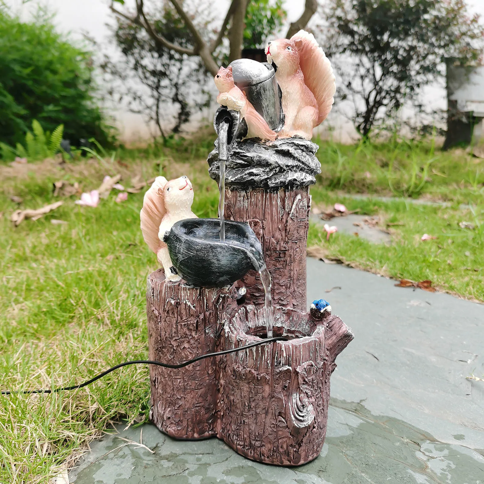 

Creative Home Office Decors Running Water Fountain with Lights Inside Running Water Ornament with Animal Modeling Resin Statue