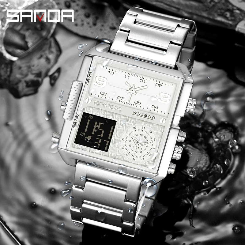 

Модные Роскошные мужские часы SANDA 2023, уникальные многофункциональные электронные наручные часы с тремя циферблатами, подарки, мужские часы 6023