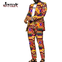 african clothes for men ankara print dashiki men suit 2 pcs set casual jacket coat and long pant plus size mens attire wyn1565
