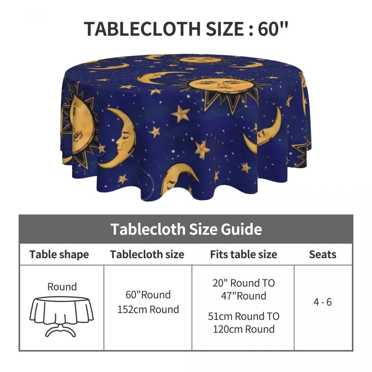 Винтажная скатерть с защитой от Солнца и Луны звезд Элегантный принт из