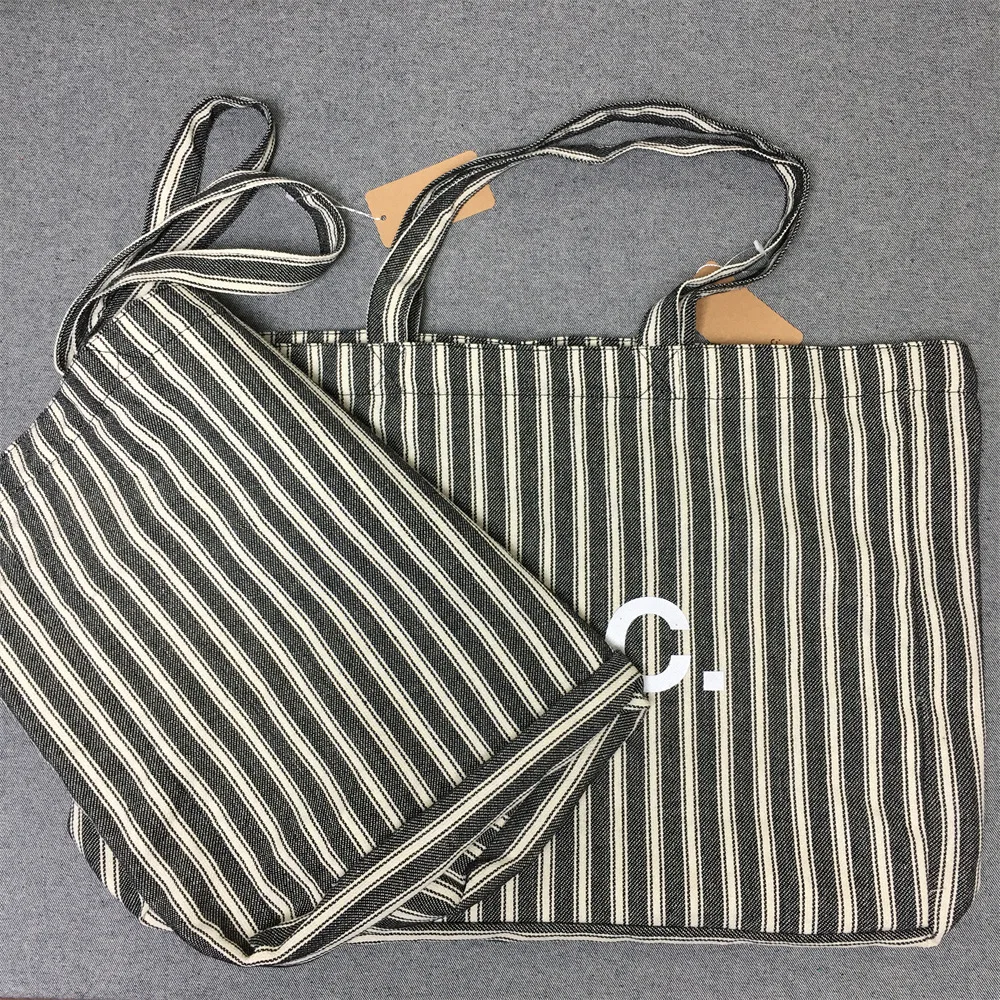 2023 Vertical Stripe Shopping Bag Fashion Casual Shoulder Portable Canvas Bags High Quality Women Purse And Handbags Sac A Main