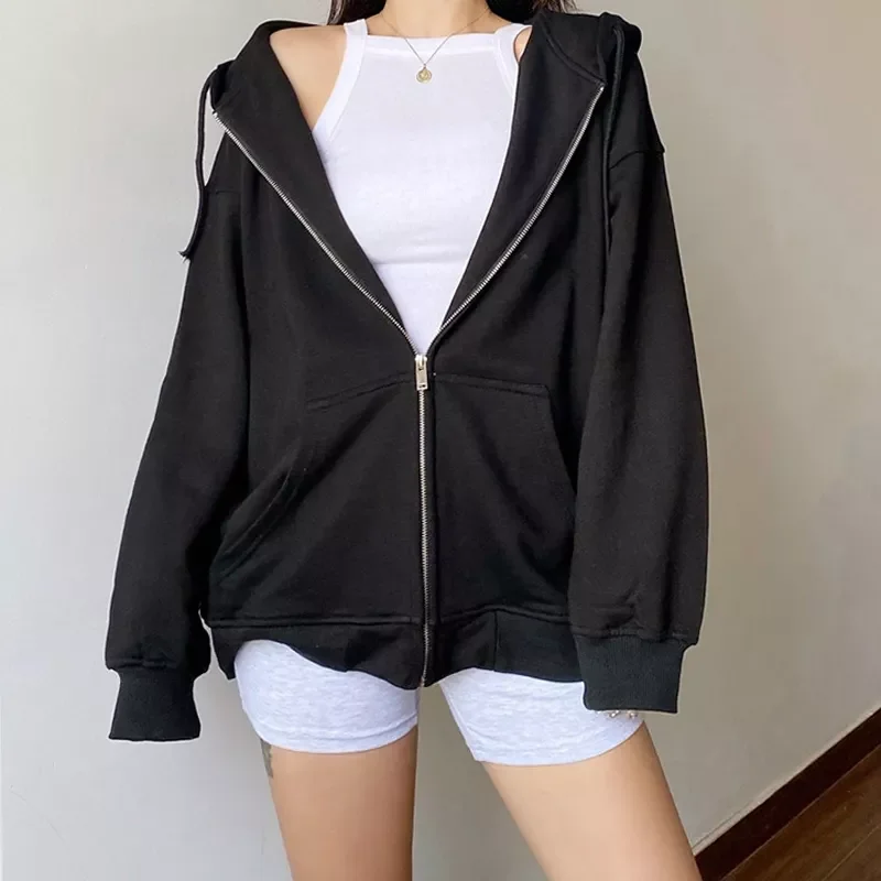 

y2k hoodies sudaderas sweatshirts Women Harajuku Autumn Winter Women Sweatshirts Y2k Thin Zipper Long Sleeve Hooded Jackets Coat