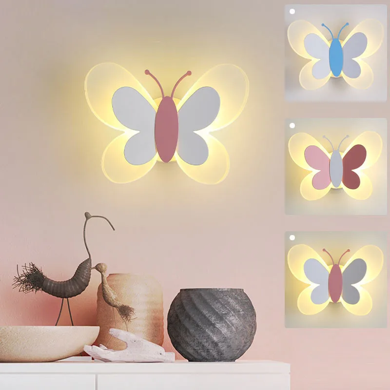 

2022 LED Butterfly Wall Lamp Kids Bedroom Girl Boy Acrylic Attic Stairs Children's Bedside Night Light Бра Светильник На Стену