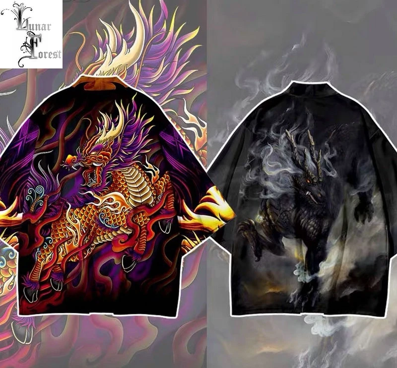 Кимоно с 3D-принтом китайского дракона японское хаори юката модная летняя