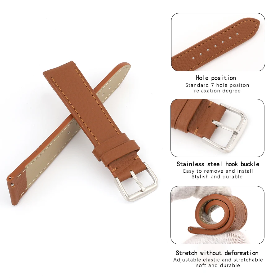 Кожаный ремешок с узором личи 16 мм 18 19 20 22 быстросъемный для часов женщин и мужчин