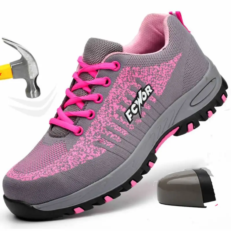 

Safety Shoes for Women Steel Toe Work Sneakers Puncture Work Shoes Lightweight Work Boots lady ladies female pink small size