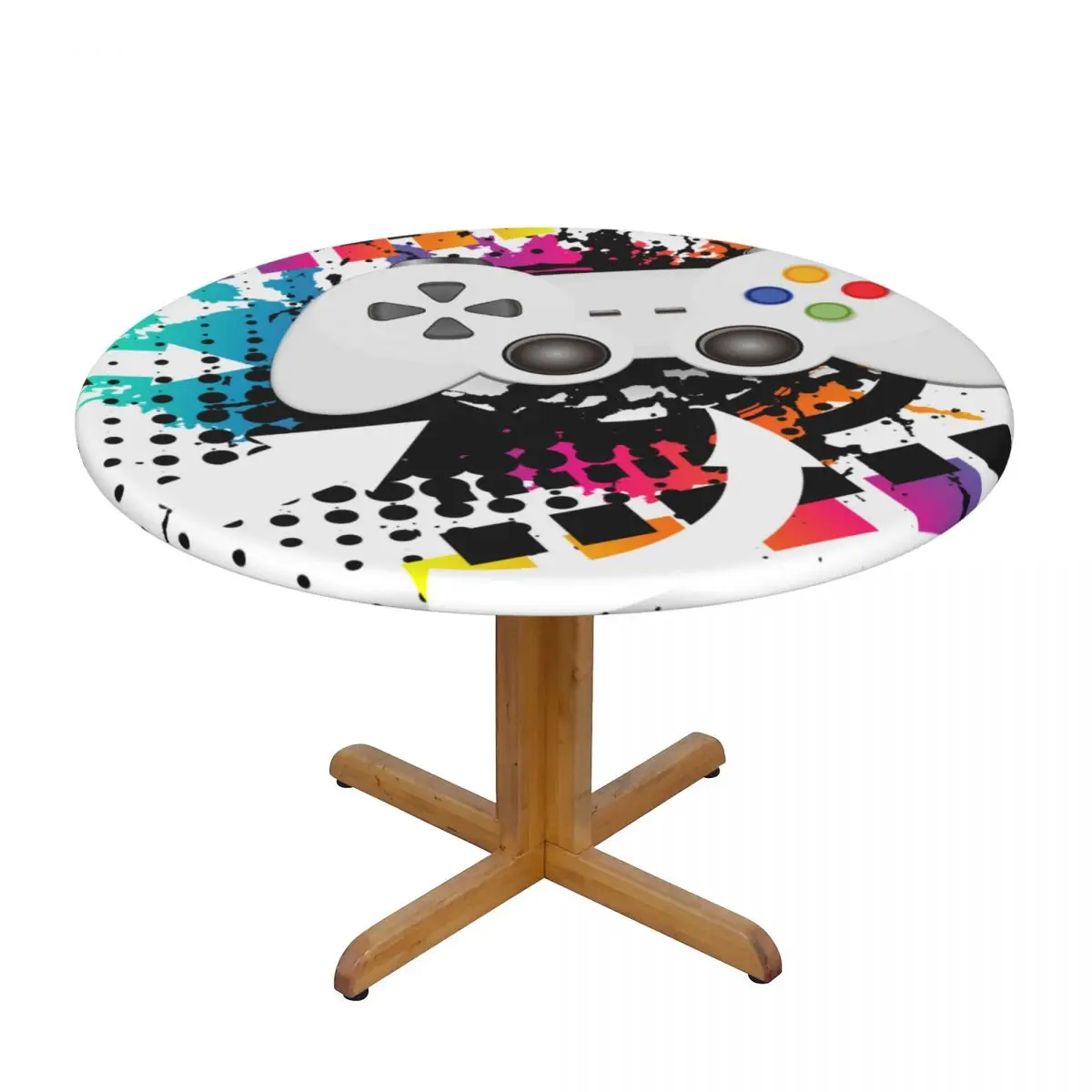 

Modern Console Game Controller Splashes Waterproof Polyester Round Tablecloth Catering Fitted Table Cover with Elastic Edged