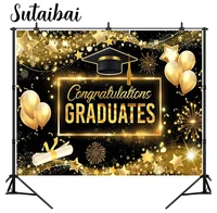 Graduation Backdrop Congratulations Graduates Class of 2022 Congrats Grad Prom Party Black and Gold Bachelor Cap Background