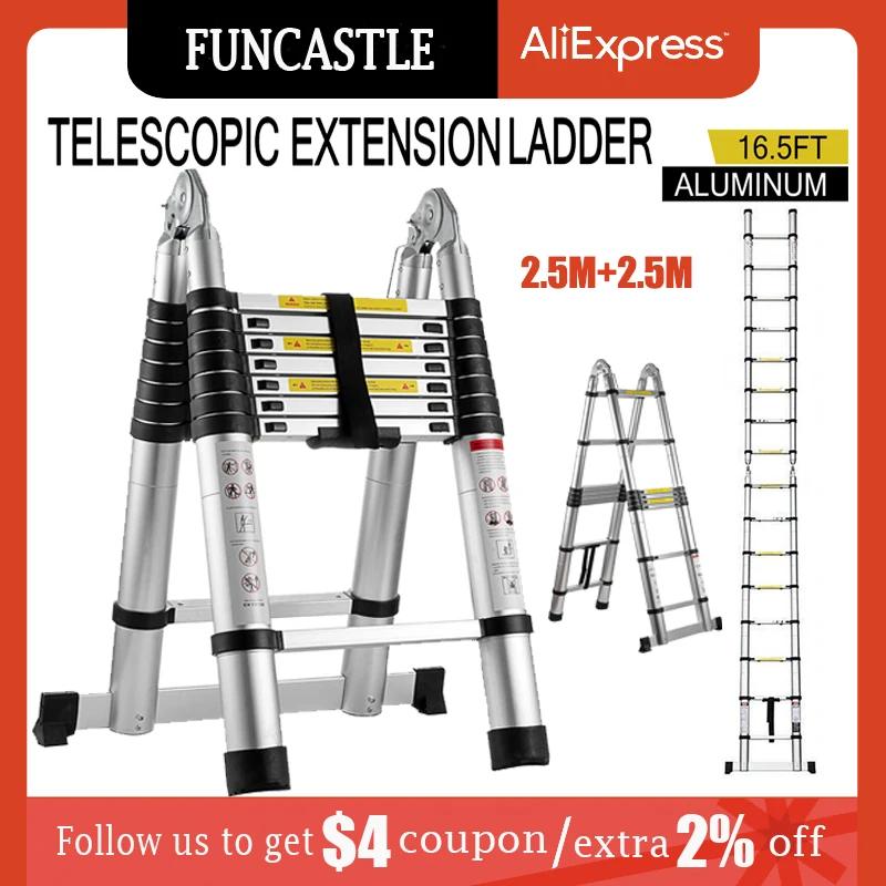 16.5FT Folding Ladder Telescopic Ladder Climbing Herringbone