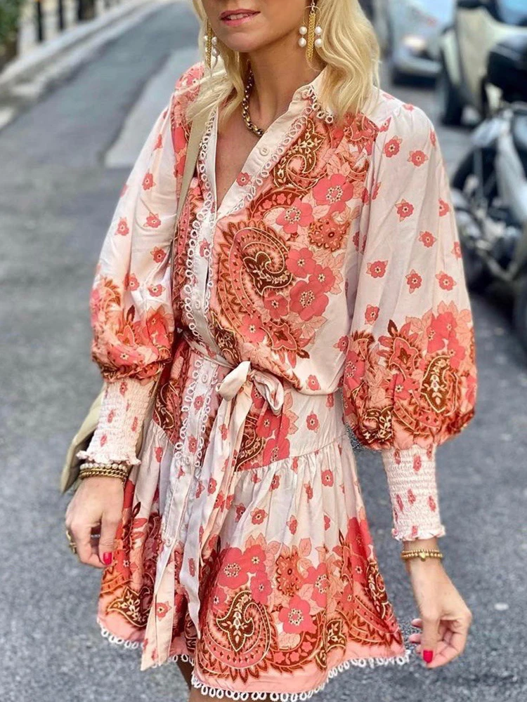 

Женское платье-рубашка на пуговицах, элегантное платье во французском стиле с принтом и длинным рукавом, новое летнее платье с отложным вор...