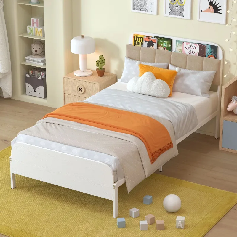 

Детская двухместная кровать Yoneston с мягким книжным шкафом и полками для хранения