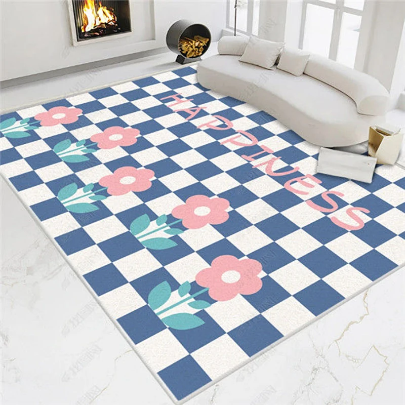 

Simplelarge Living Room Carpet Home Sofa Coffee Table Mat Bedroom Girl Decoration Non-Slip Rug Flower Checkerboard Doormat