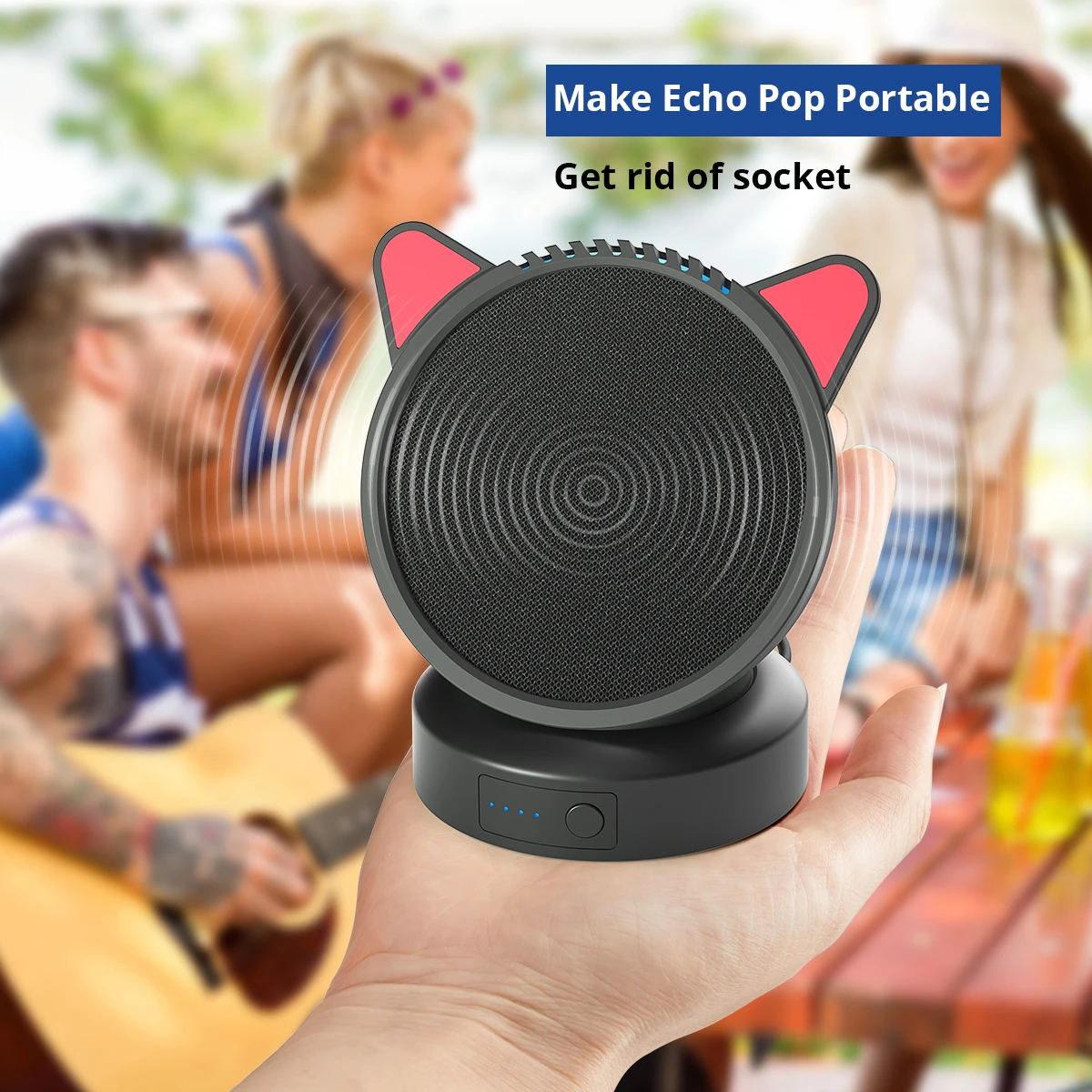 Основание для аккумулятора Alexa Echo Pop силиконовый чехол с заячьими ушками 5200 мАч