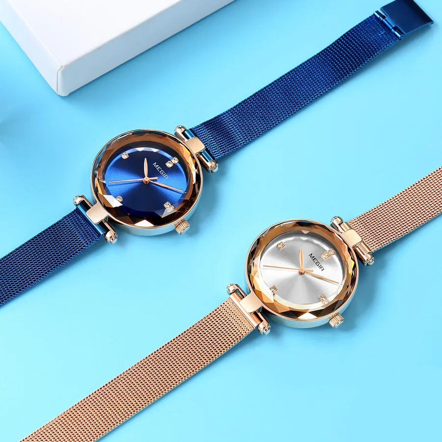 Часы MEGIR женские кварцевые со стальным сетчатым браслетом роскошные