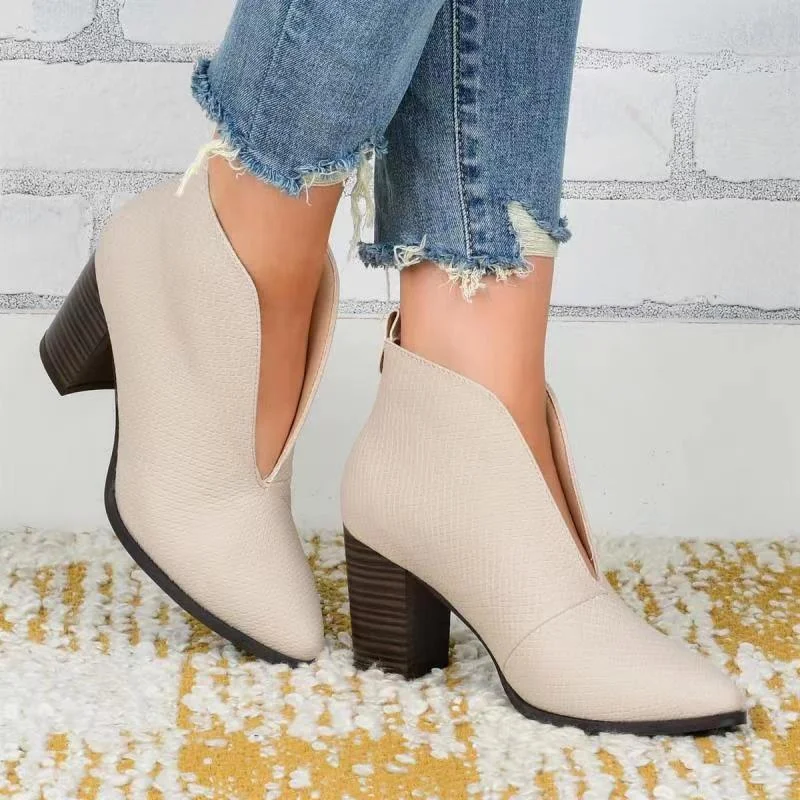 Autumn Women Ankle Boots Chunky Heels Comfortable High Heel Short Boots Fashion Retro Leather Platform Womens Shoes Botas Mujer