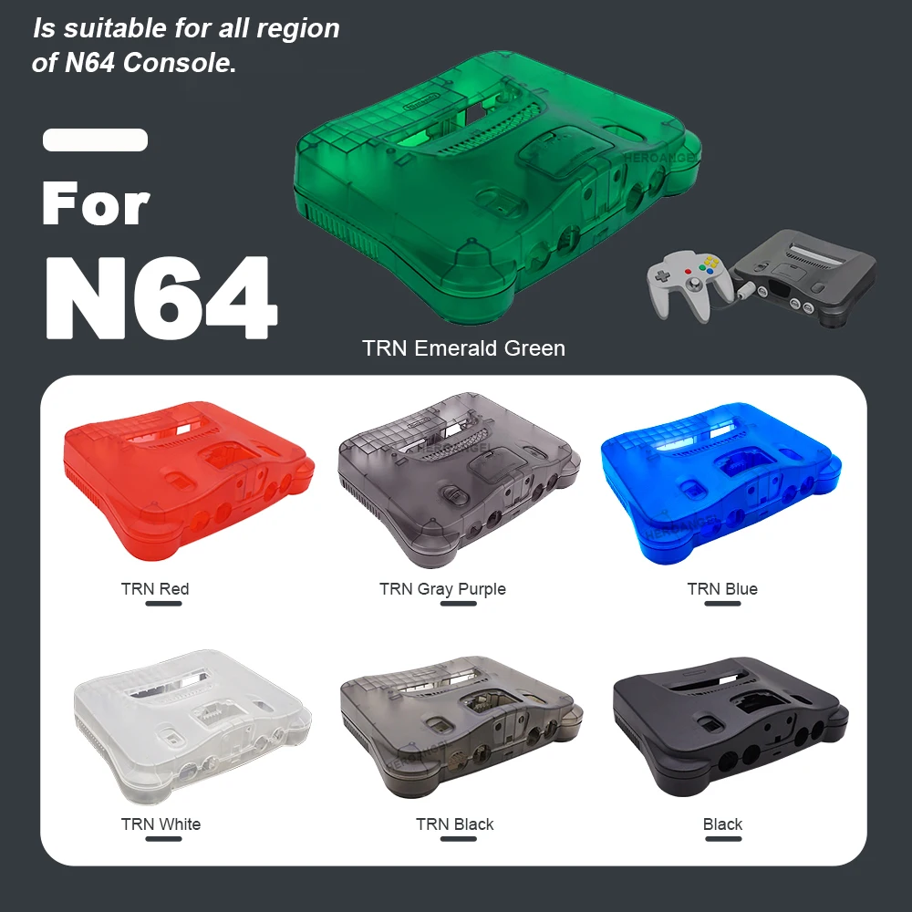 

7 Colors NEW Replacement Housing Shell Translucent Case for Nintendo N64 Retro Video Game Console Transparent Box Emerald Green