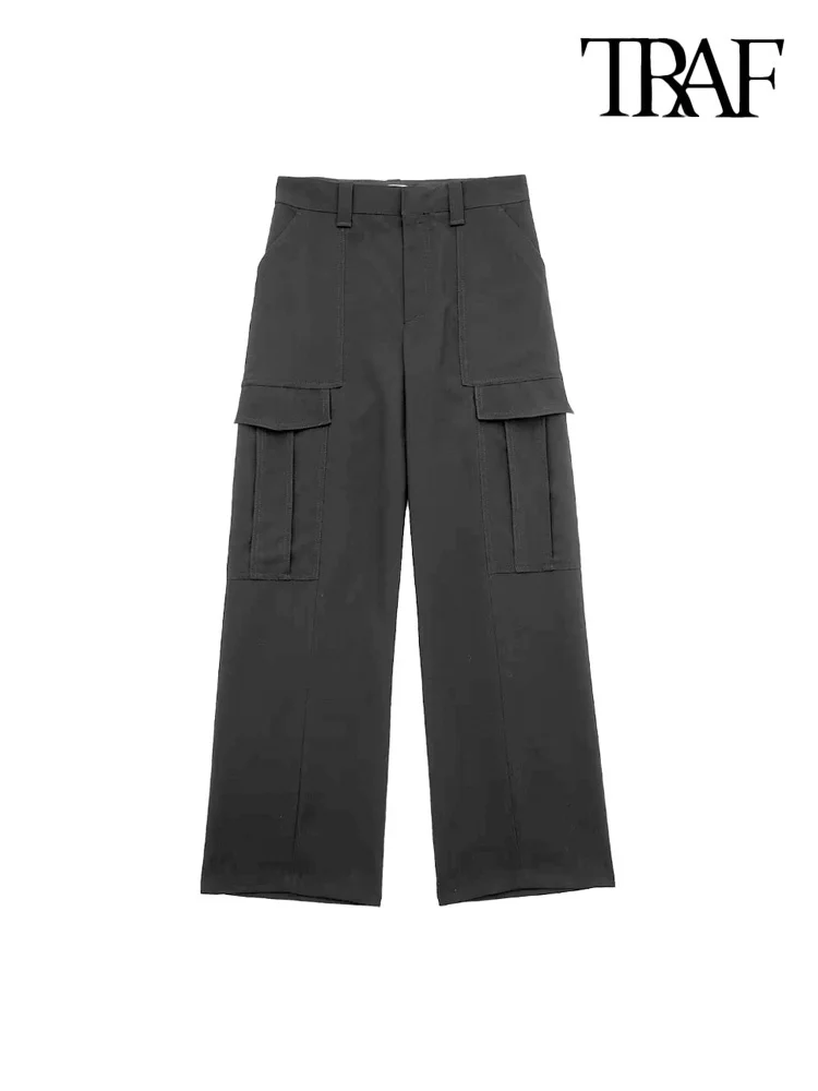 

Брюки-карго женские прямые с боковыми карманами, Модные Винтажные штаны на молнии с завышенной талией