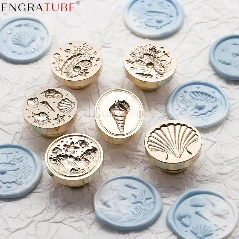 

3D Retro Wax Seal Stamp Beach Mermaid Ocean Waves Seashell Pearl Dolphin Copper Envelopes Wedding Invitations Scrapbooking Gift
