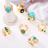 fashion star moon eye open gold rings for women girls euramerican style stainless steel golden plated ring party jewelry gifts