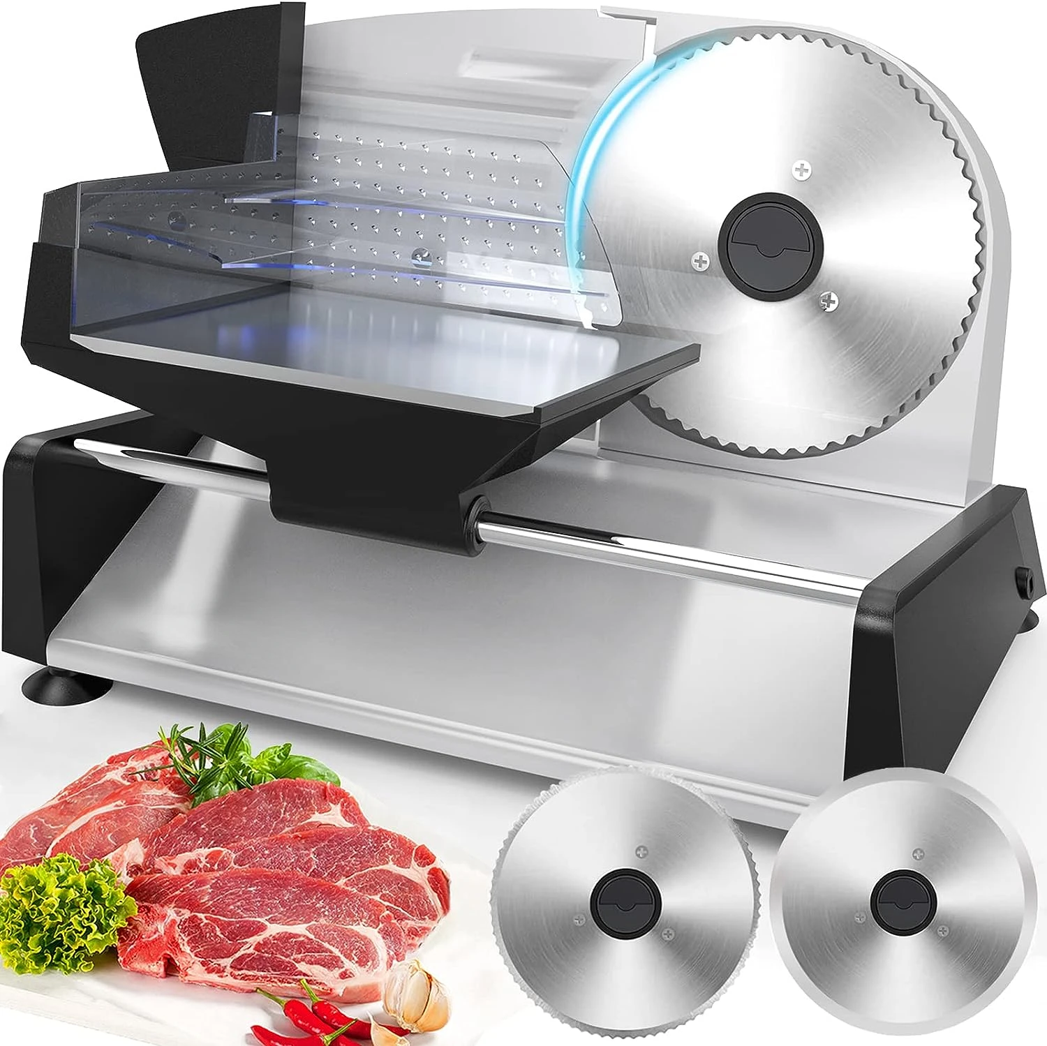 

Slicer Home Use Meat Slicer 2 7.5" Stainless Steel Blades 0-15mm Adjustable Thickness Slicing Machine Powerful Kitchen Del