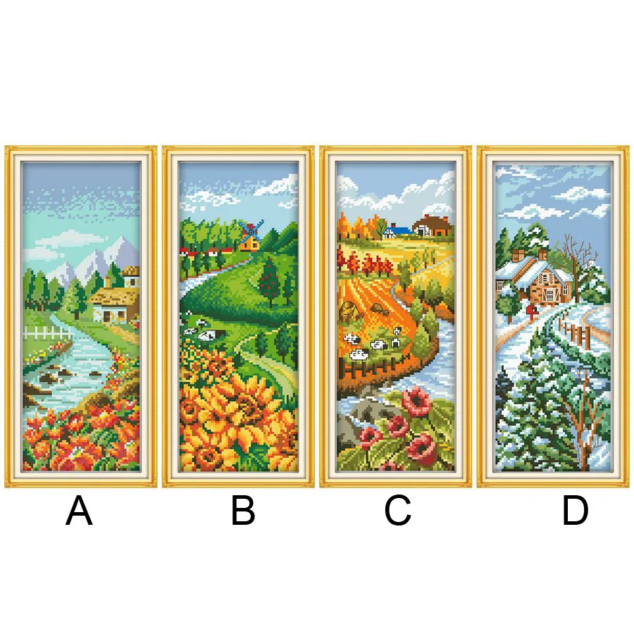 

SJ010 Stich Cross Stitch Kits Craft Packages Cotton Seasons Painting Counted China DIY Needlework Embroidery Cross-Stitching