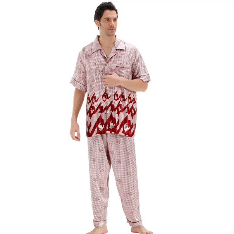 Silk Pajamas for Men Sleepwear Short Sleeve Pajama Man Homewear Summer Male Pyjamas PJS