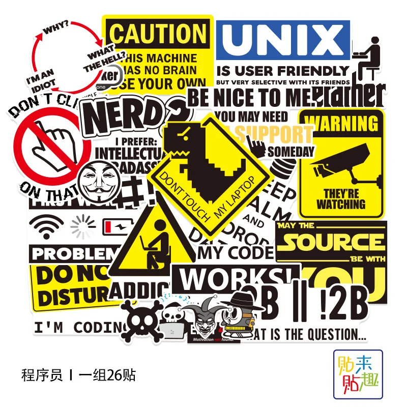 

26Pcs Fun Program Network Cool Stickers for Luggage Skateboard Laptop Motorcycle Toys Helmet Car Sticker