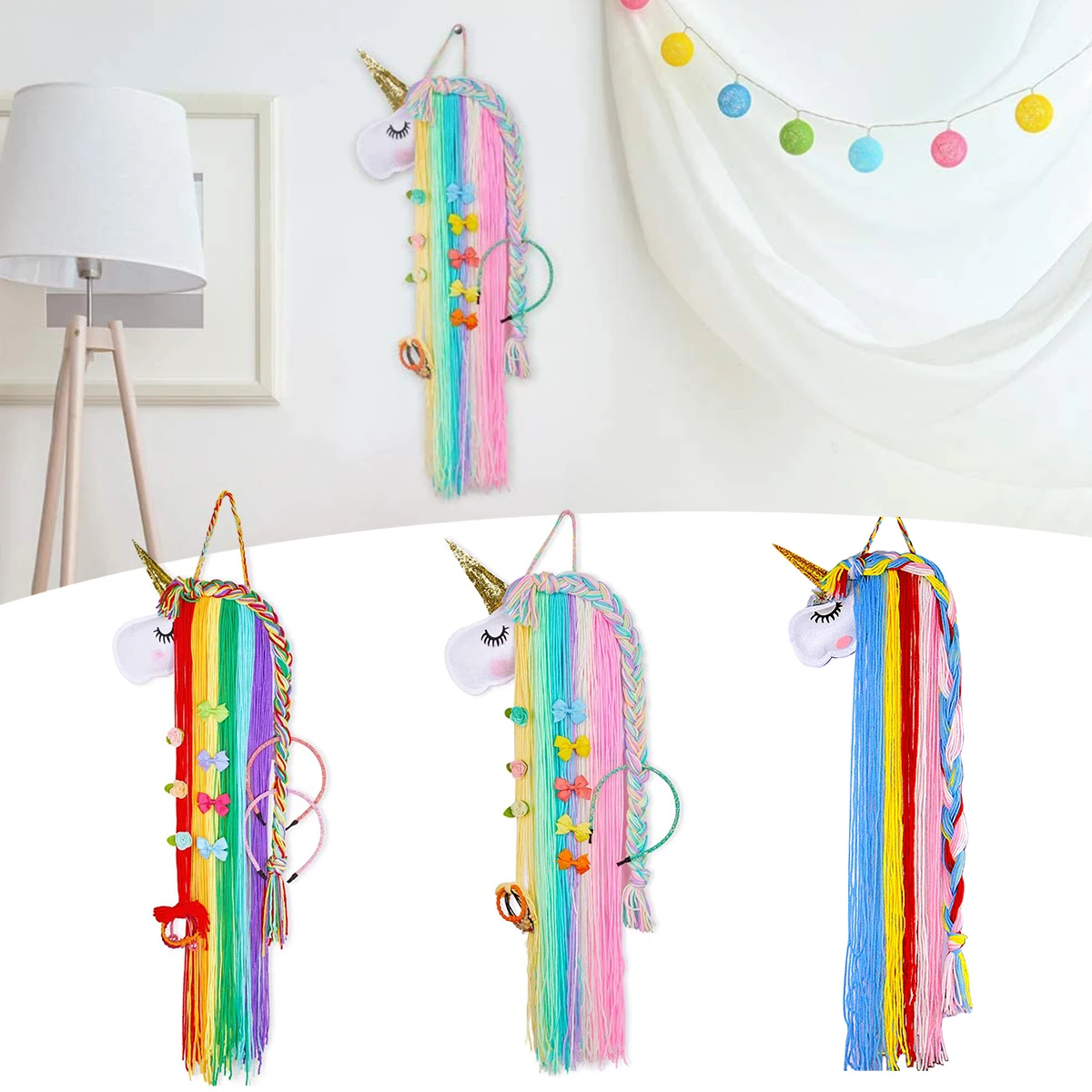 

NEW Unicorn Hair Clips Organizer for Girls 78x24CM Wall Hanging Decor Hair Bow Holder Cute Baby Headband Storage Hanger for