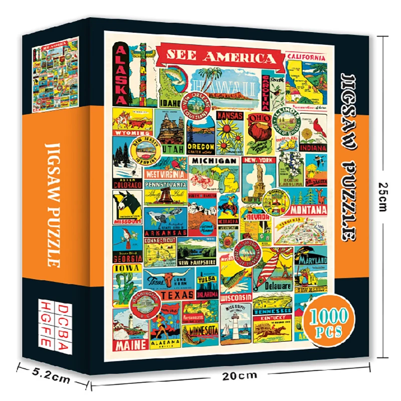 

Fashion Adult Puzzle 1000 Pieces American Marks Pattern Paper Jigsaw Toy 70*50cm Fantasy Gift Box Design Cheap Sale Game Item
