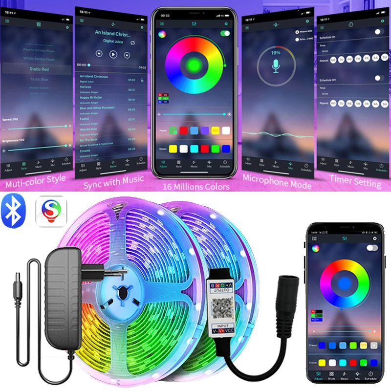 

Светодиодная Rgb-лента с Bluetooth, 5050, 220 В
