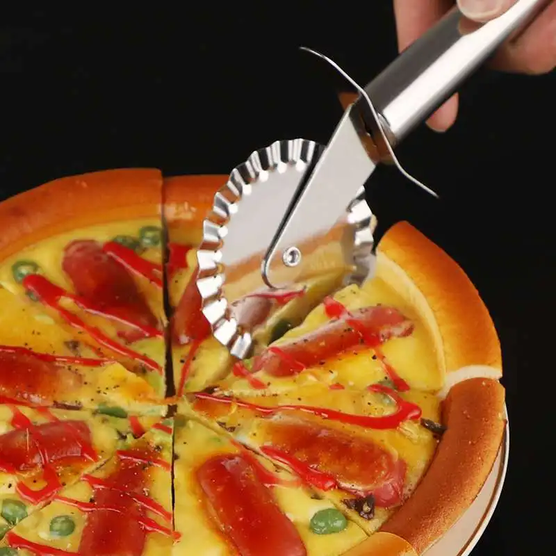 

Kitchen Portable Double Roll Pizza Stainless Steel Knife Pasta Cutter Pasta Pasta Round Lace Pizza Wheel Kitchen Tools
