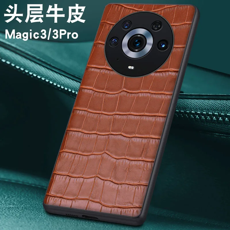 Hot New Genuine Leather Luxury Crocodile Head Phone Case For Honor Magic 3 Pro Cover For Honor Magic3 Pro 6.76 Inch Cases