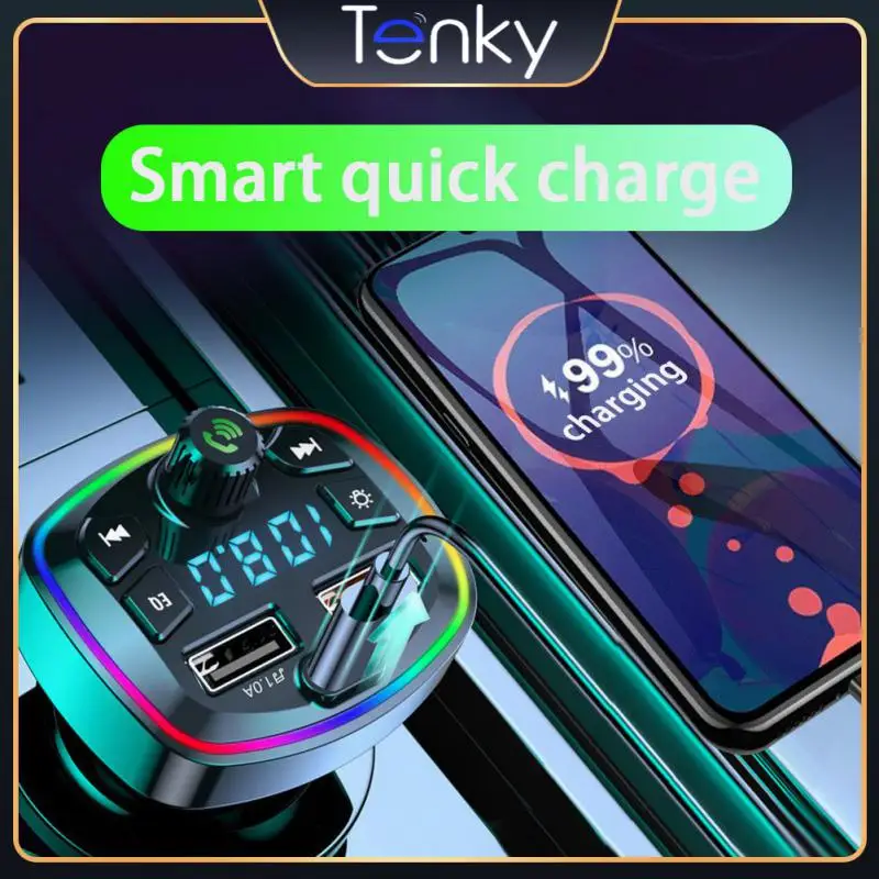 

Lossless Music Dual Usb Fm Transmitter Hands-free Mp3 Music Player Fast Charging 3.1a Colorful Ambient Light Car Accessories