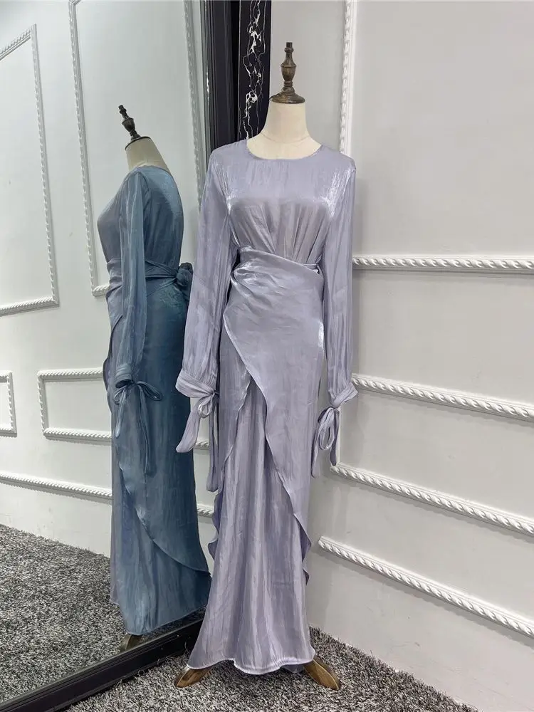 Ramadan Eid Mubarak Satin Abaya Dubai Arabic Turkey Islam Pakistan Muslim Set Dress For Women Robe Ensemble Femme Musulmane