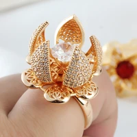 luxury 18k gold rings for women fashion rotate open and close blooming flower adjustable rings shiny zircon wedding jewelry gift