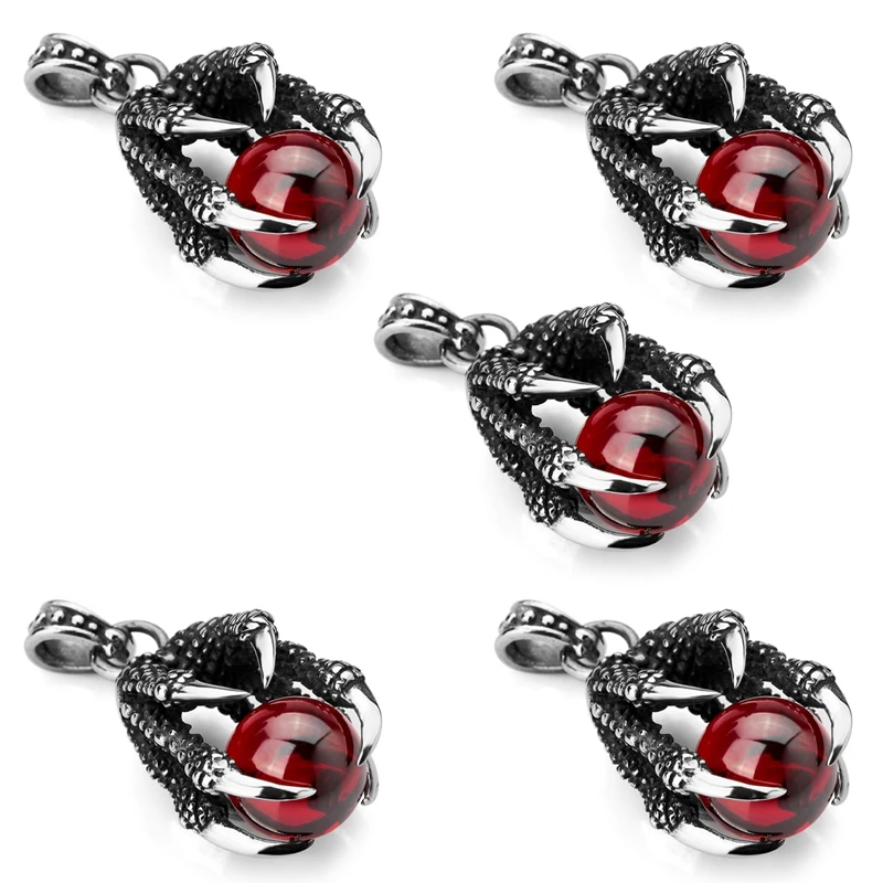 

Ожерелье с подвеской из нержавеющей стали 5х, Чешская красная искусственная бусина, Готическая Мужская цепочка 23 дюйма