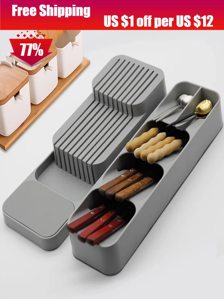 

Cutlery Storage Tray Knife Holder Spoon Fork Storage Box Spice Holder Tableware Organizer Knifes Block Rack Kitchen Accessories