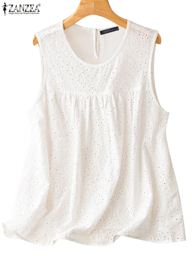 Корейский кружевной лоскутный Топ ZANZEA без рукавов женские летние майки 2024 модный
