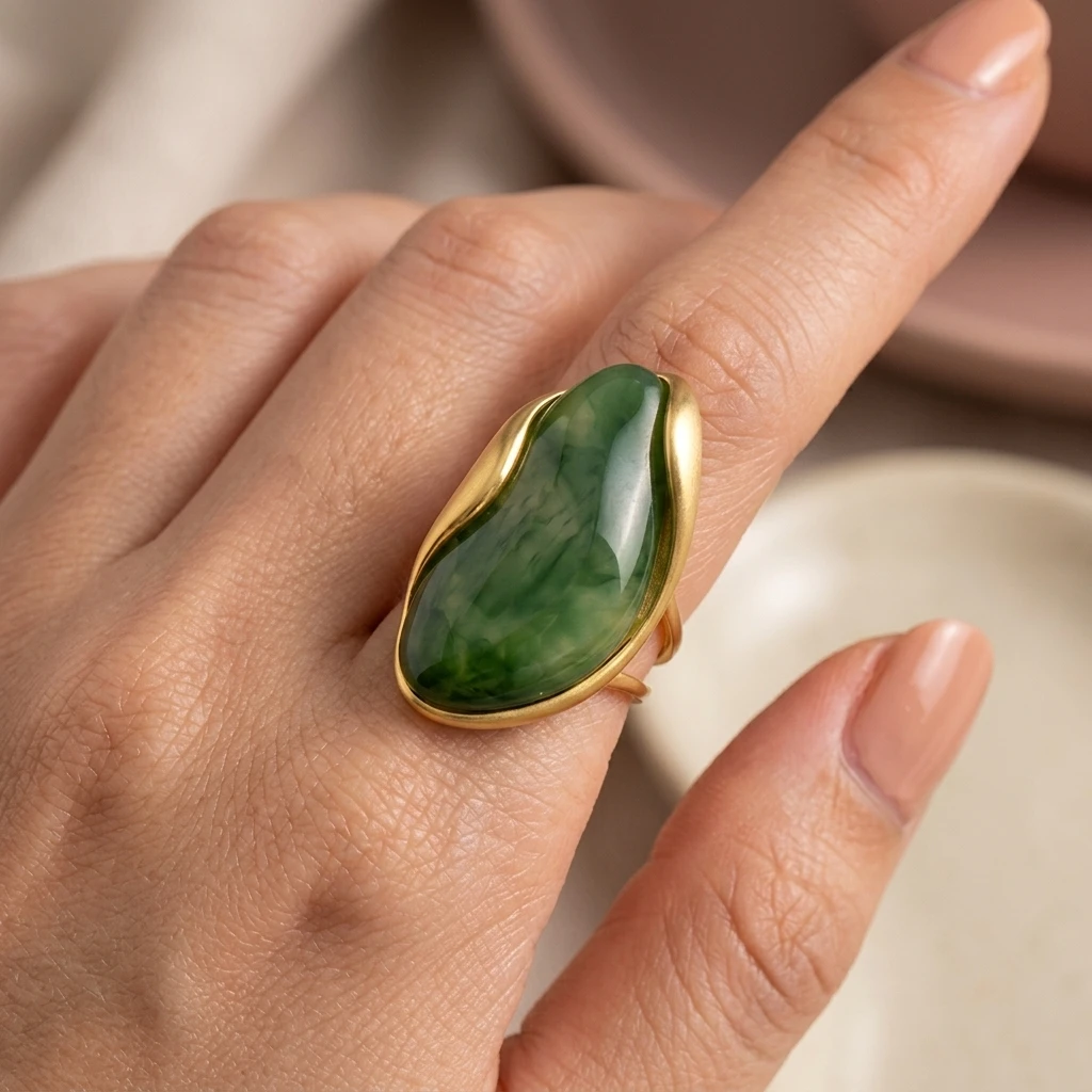 Фото Кольцо Miia Jewelry из нержавеющей стали с 18-каратным золотым покрытием, открытое, регулируемое, нестандартной формы, с цветной смолой, эффектное кольцо для женщин. №4