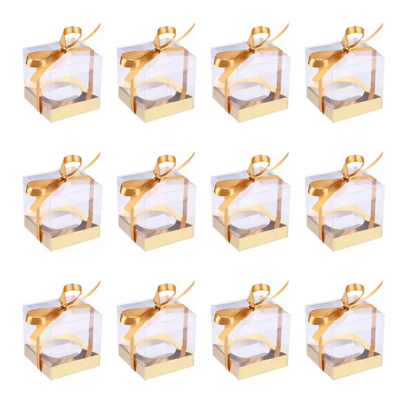 

12pcs Birthday Cake Boxes PVC Cake Packaging Boxes Organizers with Ribbon Packaging Box Baby Shower Wedding Party Christmas Box