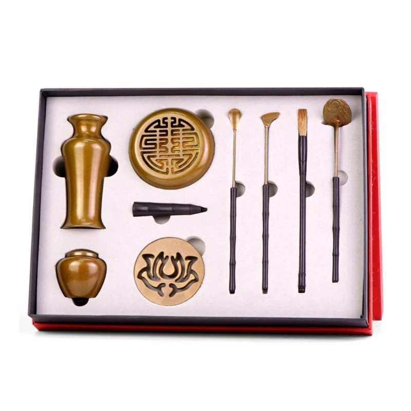 

8Pcs Copper Incense Road Appliances Set Metal Censer Incense Press Gift Supplies for Studio Thinking Present